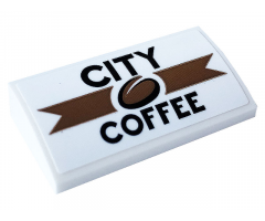 Slope, Curved 2 x 4 x 2/3 with Bottom Tubes with 'CITY COFFEE' and Bean Pattern (Sticker) - Set 60233