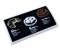 Slope, Curved 2 x 4 x 2/3 with Bottom Tubes with Tan Croissant, White Donut and Brown Cake on Black Background Pattern (Sticker) - Set 60233