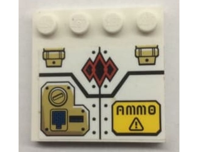 Tile, Modified 4 x 4 with Studs on Edge with Keypad, 'AMMO', Red Diamonds and Rivets Pattern (Sticker) - Set 70595