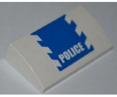 Slope, Curved 2 x 4 x 2/3 with Bottom Tubes with Blue and White Danger Stripes and White 'POLICE' on Blue Pattern (Sticker) - Set 3648