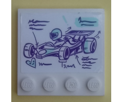 Tile, Modified 4 x 4 with Studs on Edge with Dark Purple and Light Aqua Go-Kart, Driver, Writing Scribble and Heart Pattern (Sticker) - Set 41351