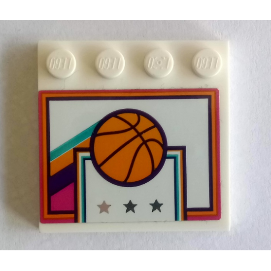 Tile, Modified 4 x 4 with Studs on Edge with Basketball and Backboard with Stars Pattern (Sticker) - Set 41312