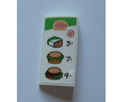 Slope, Curved 2 x 4 x 2/3 with Bottom Tubes with 'BURGER', Hamburgers, '3-', '7-' and '9-' Pattern (Sticker) - Set 60214