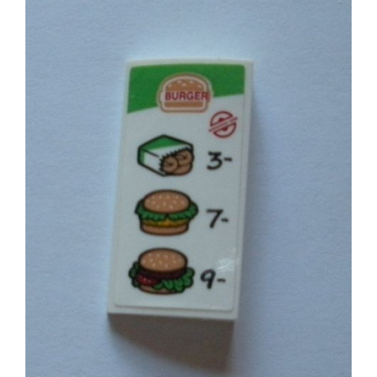 Slope, Curved 2 x 4 x 2/3 with Bottom Tubes with 'BURGER', Hamburgers, '3-', '7-' and '9-' Pattern (Sticker) - Set 60214