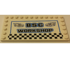 Tile, Modified 6 x 12 with Studs on Edges with 'BSC WORKSHOP' Pattern (Sticker) - Set 8154