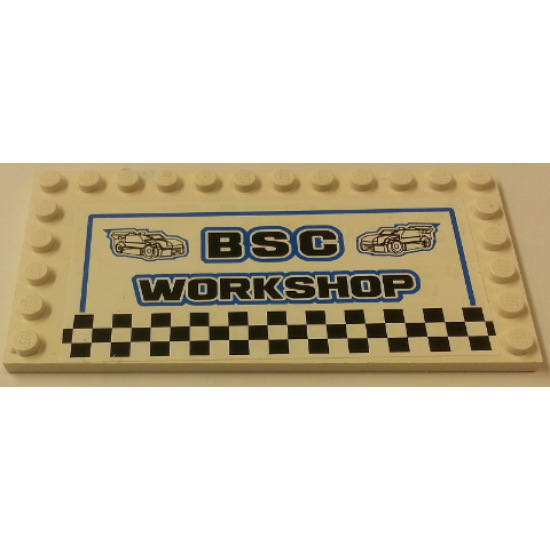 Tile, Modified 6 x 12 with Studs on Edges with 'BSC WORKSHOP' Pattern (Sticker) - Set 8154