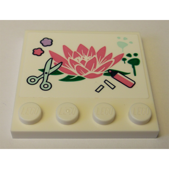 Tile, Modified 4 x 4 with Studs on Edge with Flower, Scissors, Felt Pen and Paw Prints Pattern (Sticker) - Set 41342