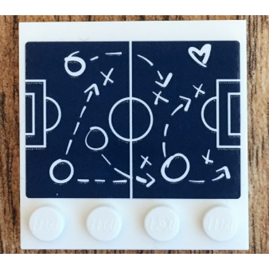Tile, Modified 4 x 4 with Studs on Edge with Soccer Plays Diagram Pattern (Sticker) - Set 41330