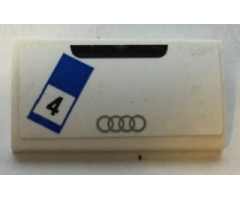 Slope, Curved 2 x 4 x 2/3 with Bottom Tubes with Silver Audi Logo and Black '4' in Blue and White Rectangle Pattern (Sticker) - Set 75873