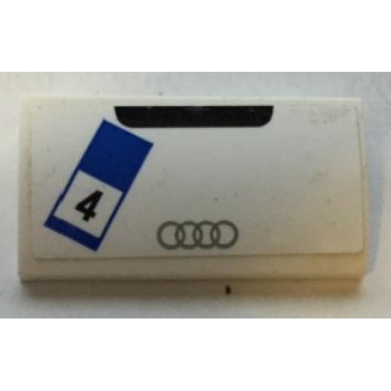 Slope, Curved 2 x 4 x 2/3 with Bottom Tubes with Silver Audi Logo and Black '4' in Blue and White Rectangle Pattern (Sticker) - Set 75873