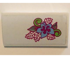 Slope, Curved 2 x 4 x 2/3 with Bottom Tubes with Bright Light Blue, Lime and Magenta Flower and Leaves Pattern (Sticker) - Set 41058