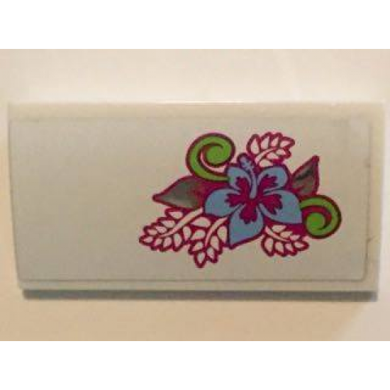 Slope, Curved 2 x 4 x 2/3 with Bottom Tubes with Bright Light Blue, Lime and Magenta Flower and Leaves Pattern (Sticker) - Set 41058