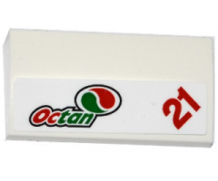 Slope, Curved 2 x 4 x 2/3 with Bottom Tubes with Octan Logo and Red Number '21' Pattern (Sticker) - Set 60115