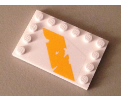 Tile, Modified 4 x 6 with Studs on Edges with Bright Light Orange Tattered Diagonal Stripe Pattern Model Left Side (Sticker) - Set 75053