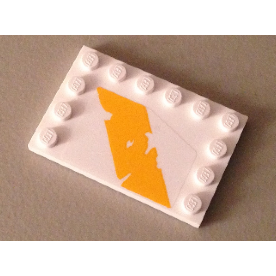 Tile, Modified 4 x 6 with Studs on Edges with Bright Light Orange Tattered Diagonal Stripe Pattern Model Left Side (Sticker) - Set 75053