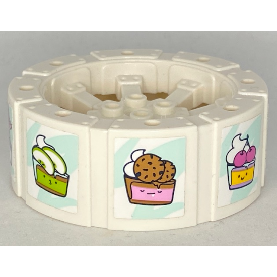 Wheel Wagon Viking with 12 Holes (55mm D.) with Apple Slices, Cookies, Cherries, Mint Leaves, Strawberry, Chocolate, Banana, and Seafood Pattern (Stickers) - Set 41393