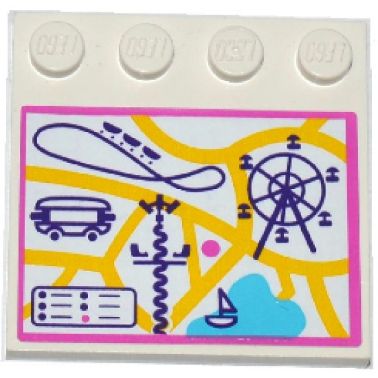 Tile, Modified 4 x 4 with Studs on Edge with Amusement Park / Fun Fair Map Pattern (Sticker) - Set 41130