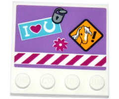 Tile, Modified 4 x 4 with Studs on Edge with Lock, Horse Danger Sign, Flower, 'I', Heart, Horseshoe and Danger Stripes Pattern (Sticker) - Set 41125