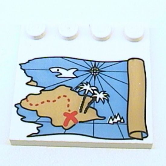 Tile, Modified 4 x 4 with Studs on Edge with Ocean Pirate Treasure Map Right-Half Pattern