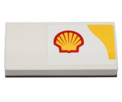 Slope, Curved 2 x 4 x 2/3 with Bottom Tubes with Shell Logo and Yellow Upper Right Corner Pattern Model Left Side (Sticker) - Set 40196