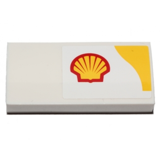 Slope, Curved 2 x 4 x 2/3 with Bottom Tubes with Shell Logo and Yellow Upper Right Corner Pattern Model Left Side (Sticker) - Set 40196