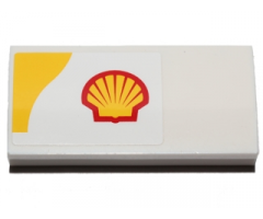 Slope, Curved 2 x 4 x 2/3 with Bottom Tubes with Shell Logo and Yellow Upper Left Corner Pattern Model Right Side (Sticker) - Set 40196