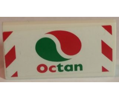 Slope, Curved 2 x 4 x 2/3 with Bottom Tubes with Octan Logo and Red and White Danger Stripes on Outside Edges Pattern (Sticker) - Set 60022