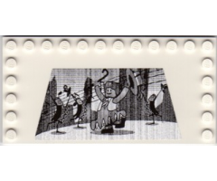 Tile, Modified 6 x 12 with Studs on Edges with Black and White Movie Screen with Dancing Minifigure Pattern (Sticker) - Set 10232