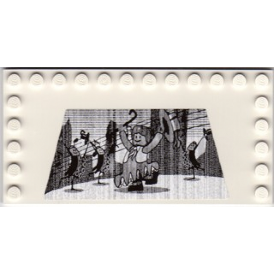 Tile, Modified 6 x 12 with Studs on Edges with Black and White Movie Screen with Dancing Minifigure Pattern (Sticker) - Set 10232