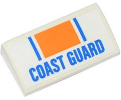 Slope, Curved 2 x 4 x 2/3 with Bottom Tubes with Orange Rectangle, Blue Lines and 'COAST GUARD' Pattern (Sticker) - Set 60012