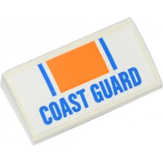 Slope, Curved 2 x 4 x 2/3 with Bottom Tubes with Orange Rectangle, Blue Lines and 'COAST GUARD' Pattern (Sticker) - Set 60012