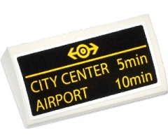 Slope, Curved 2 x 4 x 2/3 with Bottom Tubes with Yellow Train Logo, 'CITY CENTER 5min' and 'AIRPORT 10min' Pattern (Sticker) - Set 60050