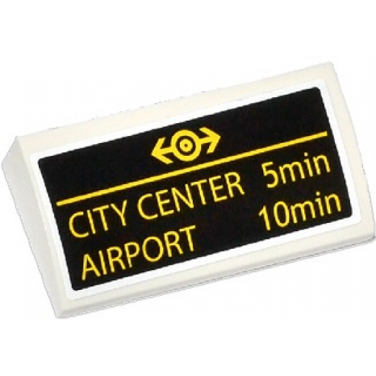 Slope, Curved 2 x 4 x 2/3 with Bottom Tubes with Yellow Train Logo, 'CITY CENTER 5min' and 'AIRPORT 10min' Pattern (Sticker) - Set 60050