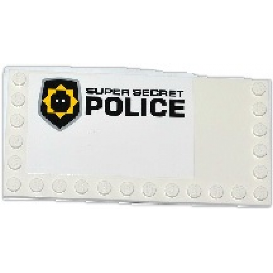 Tile, Modified 6 x 12 with Studs on Edges with Minifigure Head Badge and 'SUPER SECRET POLICE' Pattern Model Left (Sticker) - Set 70815