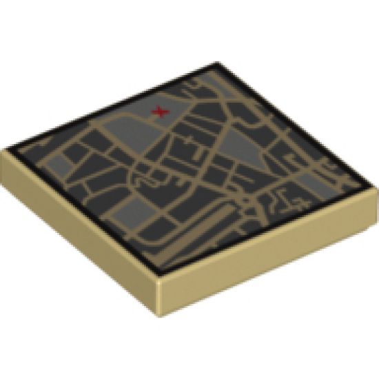 Tile 2 x 2 with Map Street Level with Red 'X' Pattern