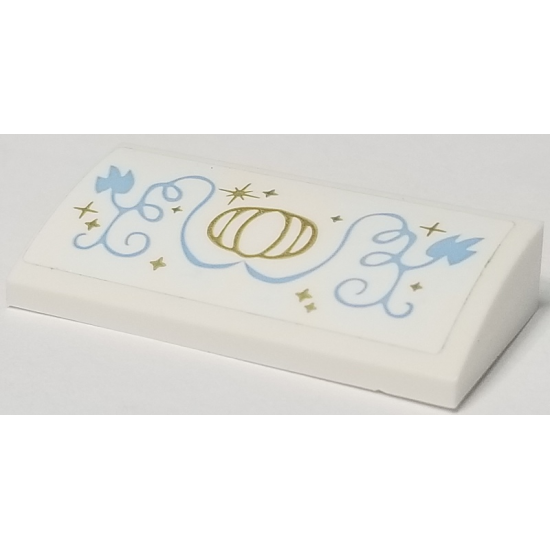 Slope, Curved 2 x 4 x 2/3 with Bottom Tubes with Gold Carriage and Stars and Medium Blue Vines Pattern (Sticker) - Set 41146