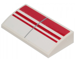 Slope, Curved 2 x 4 x 2/3 with Bottom Tubes with 3 Red Stripes Pattern (Sticker) - Set 75249