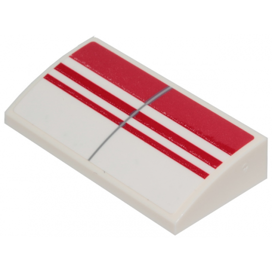 Slope, Curved 2 x 4 x 2/3 with Bottom Tubes with 3 Red Stripes Pattern (Sticker) - Set 75249