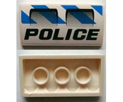 Slope, Curved 2 x 4 x 2/3 with Bottom Tubes with 2 Air Intakes, 'POLICE' and Blue and White Danger Stripes Pattern (Sticker) - Set 7970