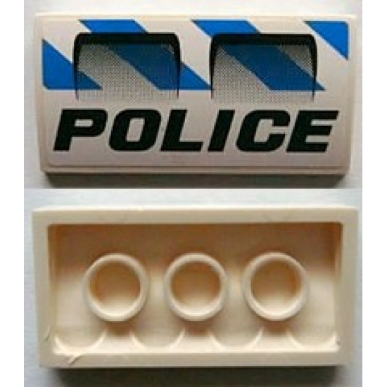 Slope, Curved 2 x 4 x 2/3 with Bottom Tubes with 2 Air Intakes, 'POLICE' and Blue and White Danger Stripes Pattern (Sticker) - Set 7970