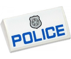 Slope, Curved 2 x 4 x 2/3 with Bottom Tubes with Silver Police Badge and 'POLICE' Pattern (Sticker) - Sets 60043 / 60047