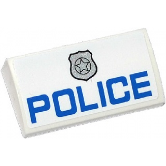 Slope, Curved 2 x 4 x 2/3 with Bottom Tubes with Silver Police Badge and 'POLICE' Pattern (Sticker) - Sets 60043 / 60047