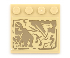 Tile, Modified 4 x 4 with Studs on Edge with Dark Tan Cracked Rock Dragon Pattern (Sticker) - Set 70655