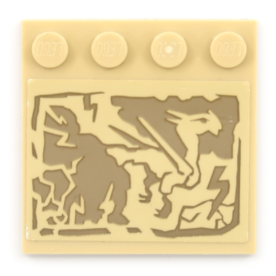 Tile, Modified 4 x 4 with Studs on Edge with Dark Tan Cracked Rock Dragon Pattern (Sticker) - Set 70655