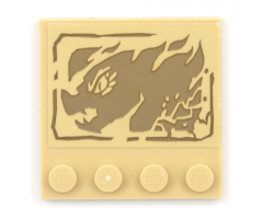 Tile, Modified 4 x 4 with Studs on Edge with Dark Tan Cracked Rock Dragon Head Flame Pattern (Sticker) - Set 70655