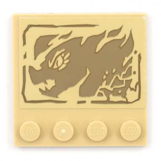 Tile, Modified 4 x 4 with Studs on Edge with Dark Tan Cracked Rock Dragon Head Flame Pattern (Sticker) - Set 70655