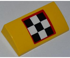 Slope, Curved 2 x 4 x 2/3 with Bottom Tubes with Checkered Flag with Red Outline Pattern (Sticker) - Set 4643