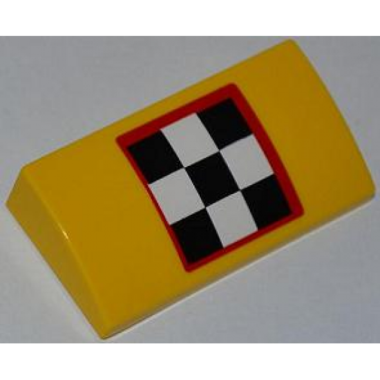 Slope, Curved 2 x 4 x 2/3 with Bottom Tubes with Checkered Flag with Red Outline Pattern (Sticker) - Set 4643