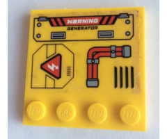 Tile, Modified 4 x 4 with Studs on Edge with Red Pipes, Vent and 'WARNING GENERATOR' Pattern Model Right Side (Sticker) - Set 60188