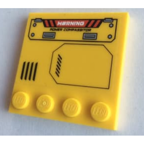 Tile, Modified 4 x 4 with Studs on Edge with Air Vent and 'WARNING POWER COMPASSITOR' Pattern Model Left Side (Sticker) - Set 60188